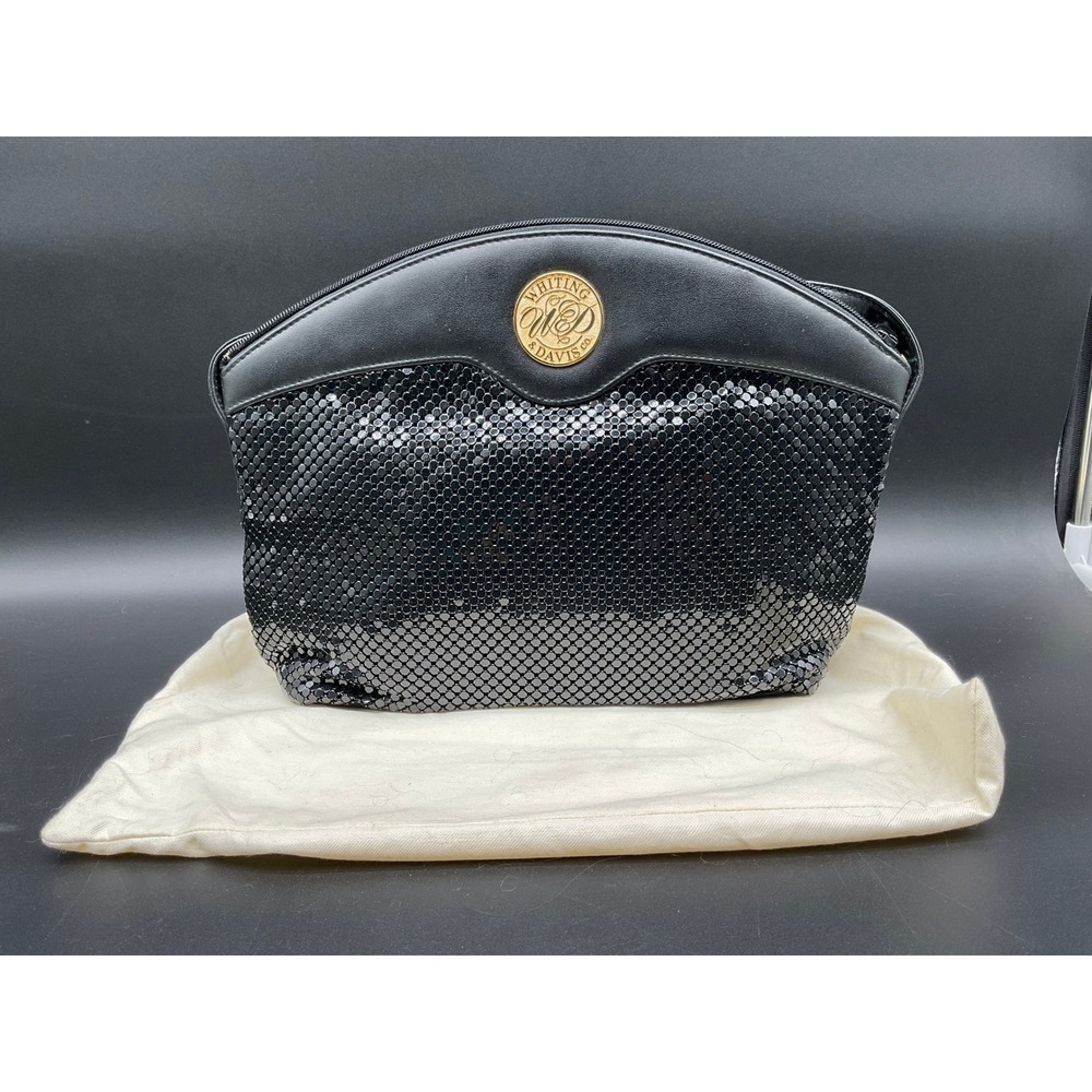 Whiting & Davis Black Mesh Clutch‎ Vintage Evening Bag Strap & Dust Bag